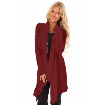 Taupe Draped Open Front Asymmetrical Cardigan Red Yellow Black